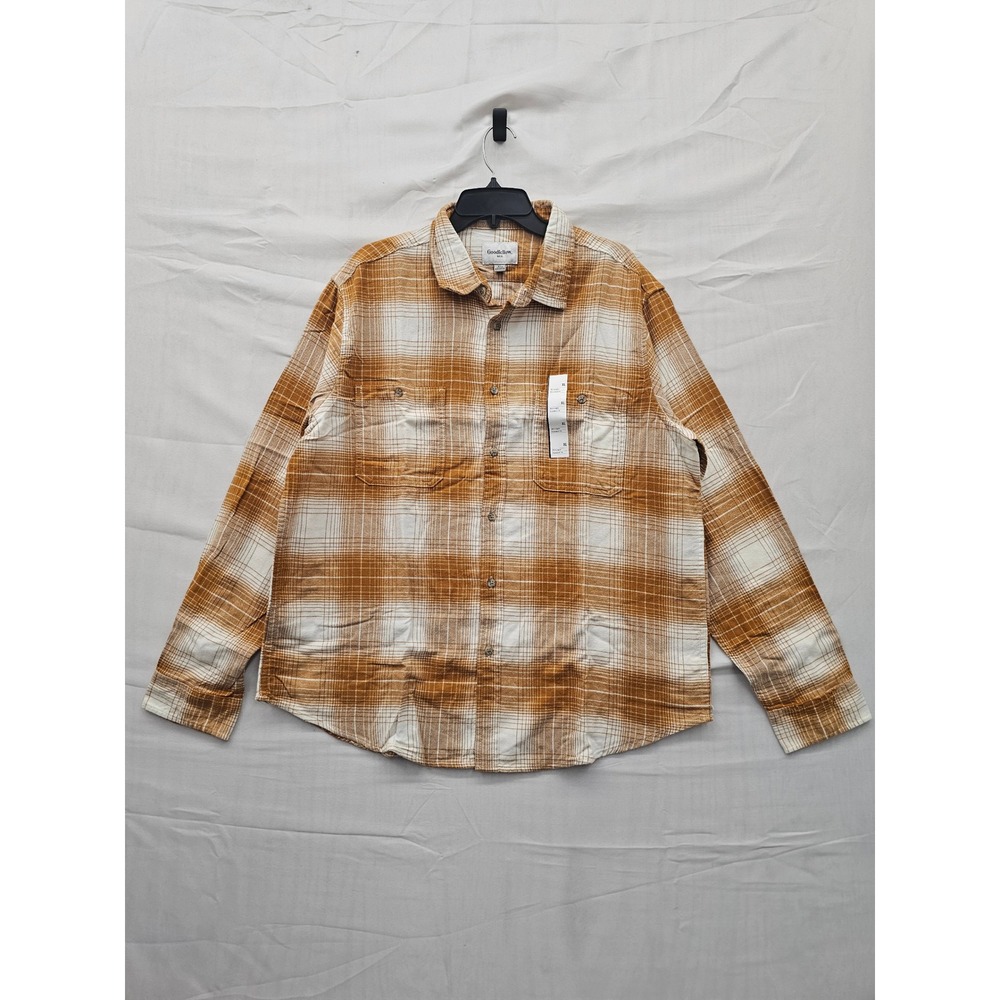 Goodfellow & Co Mens Plaid Button Down Flannel Shirt Brown Cotton Casual Size XL